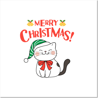 Merry Christmas Cat Design Posters and Art